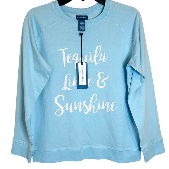 CARIBBEAN JOE NWT Long Sleeve Tequila Lime & Sunshine Crewneck Top S - Picture 8 of 9